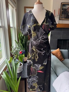 Zara Black Dress with Multicolor Floral Design
